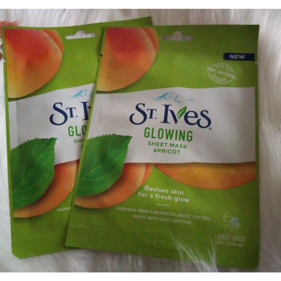 2x St Ives GLOWING Apricot Sheet Mask, 100%Natural, Paraben Free 8oz NIP - Picture 2 of 3
